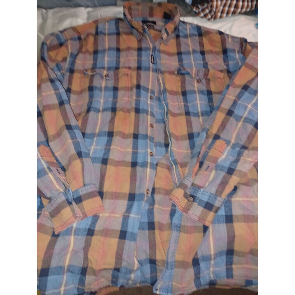 Indigo Brand Cotton Plaid Shirt XL Rust and Denim Blue Light Weight